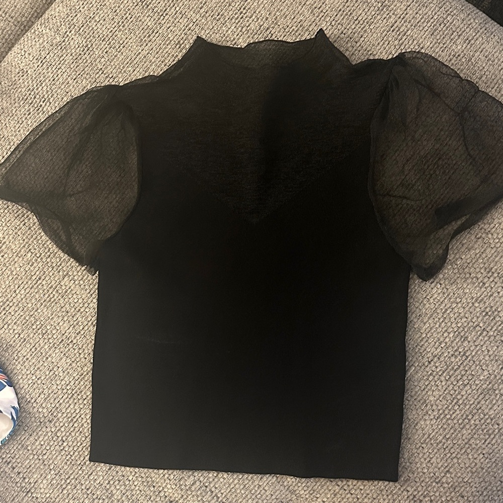 glam Black Organza Puff Sleeve Top